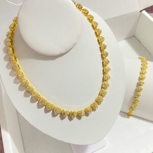 2 Piece Set Cuban Chain Heart Necklace and Bracelet